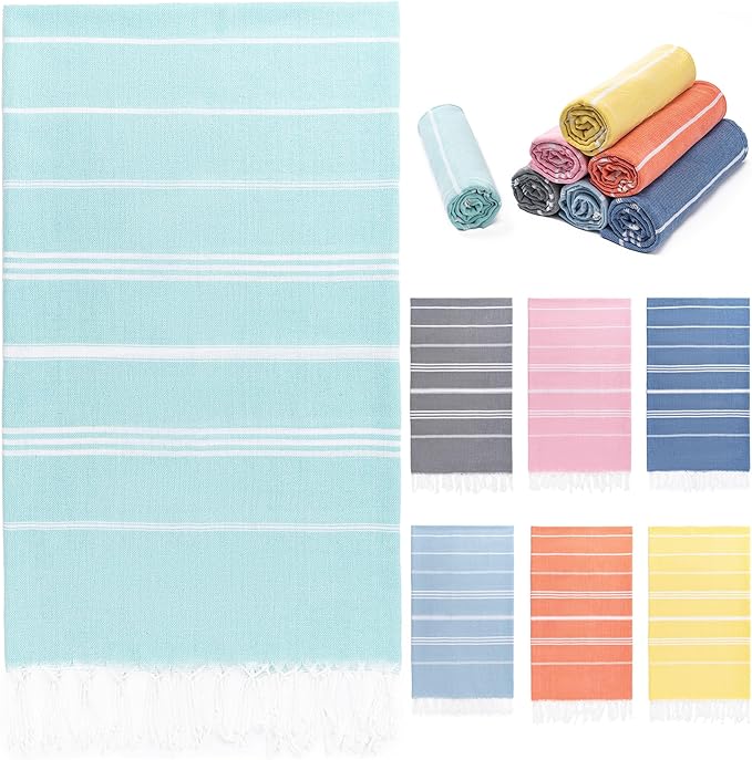 Turkish Beach Towel, 36"x71" Quick Dry Sand Free Oversized Bath Pool Swim Towel, Lightweight Travel Turkish Towels Vacation Essentials, Aqua