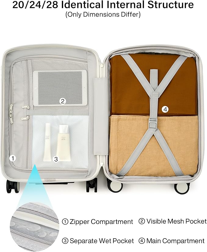 Hanke 24 Inch Expandable Hard Sided Luggage with Spinner Wheels, Checked Luggage for Travel, Hard Shell Suitcases With Wheels Durable Medium Suitcase for Woman Men with Tsa Lock(Smoke White)