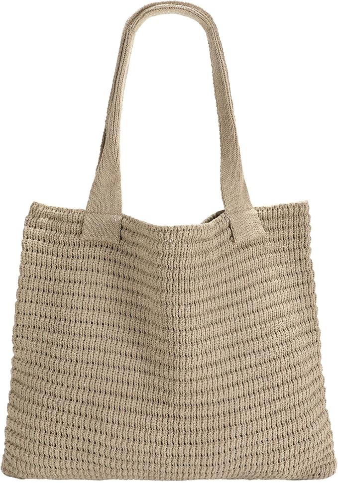 SUOSDEY Crochet Mesh Beach Tote Bag, Knit Summer Vacation Aesthetic Boho Tote Bag for Women
