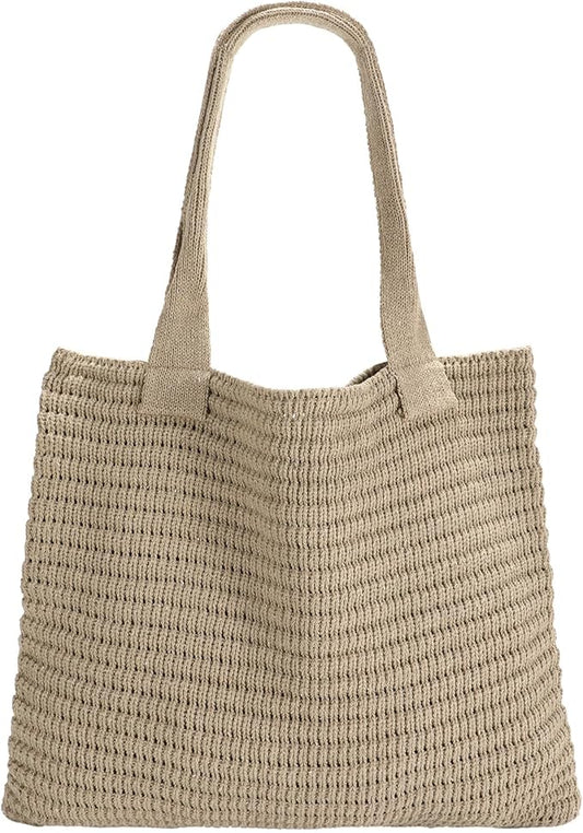 SUOSDEY Crochet Mesh Beach Tote Bag, Knit Summer Vacation Aesthetic Boho Tote Bag for Women