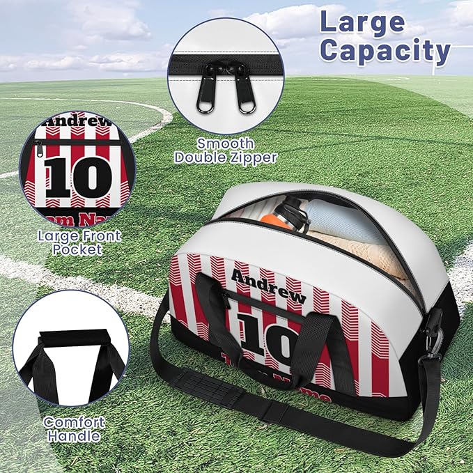 Basketball Soccer Gifts for Boys Girls - Custom Sports Duffle Bag, Personalized Name & Team Bag, Water-Resistant Gym Bag for Basketball, Soccer, Volleyball | Y-Red Black