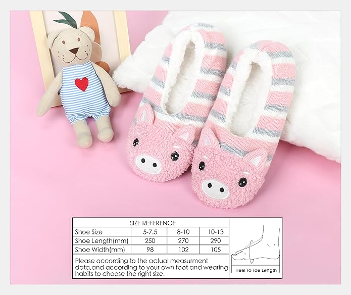 DICUIRD Womens Cute Animal Soft Sole Slipper Socks with Grippers-Fuzzy House Slippers