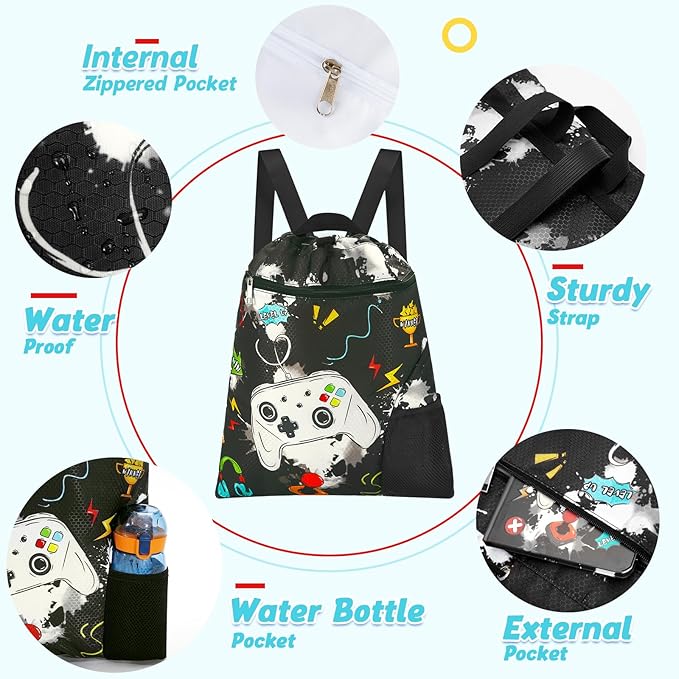 WAWSAM Gym Drawstring Backpack String Bag - 15” x 17” Sports Gym Bag for Kids Waterproof Swimming Beach Shopping Yoga Bag