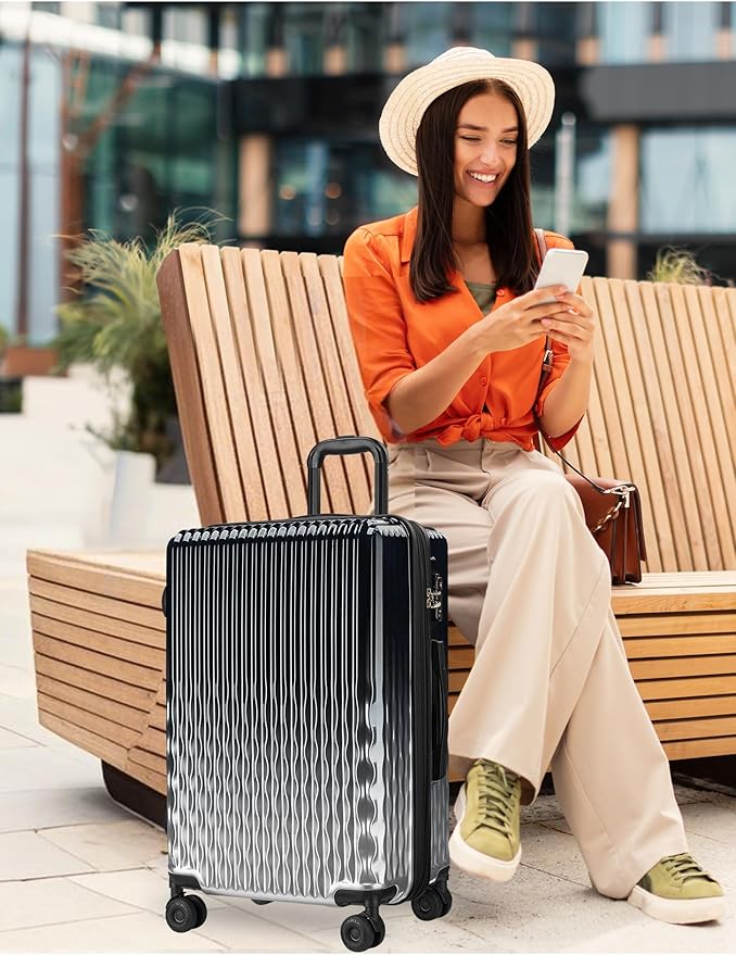 Checked 22 inch Carry on Luggage, ABS+PC Hardshell Suitcase Lightweight Large Travel Luggage with Spinner Wheels & TSA Lock
