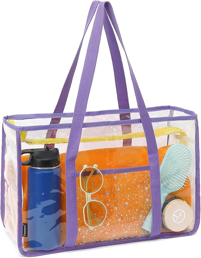 Clear Beach Bag for Women, Large Pool Tote Cruise Vacation Essentials - Zipper Closure, Waterproof, Sandproof