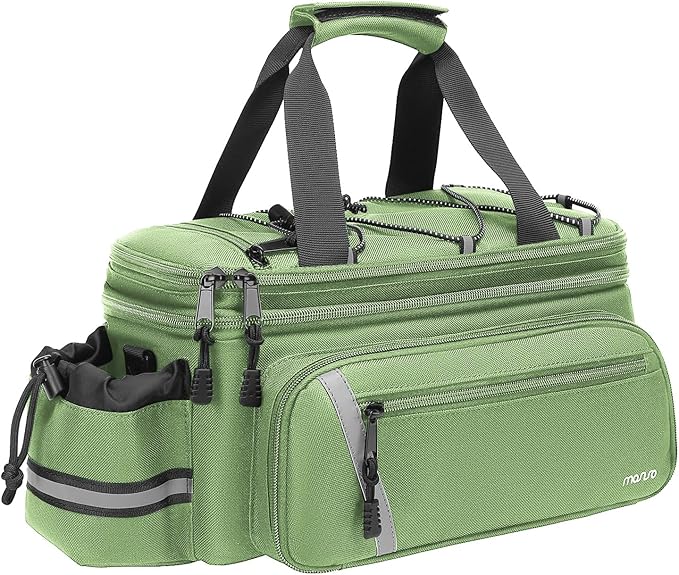 MOSISO Bike Rack Bag with Rain Cover, Bike Trunk Cooler Handag Insulated Bicycle Rear Seat Pouch with 2 Side Foldable Panniers, 8L Cycling Backseat Storage Cargo Saddle Shoulder Bag, Wllow Green