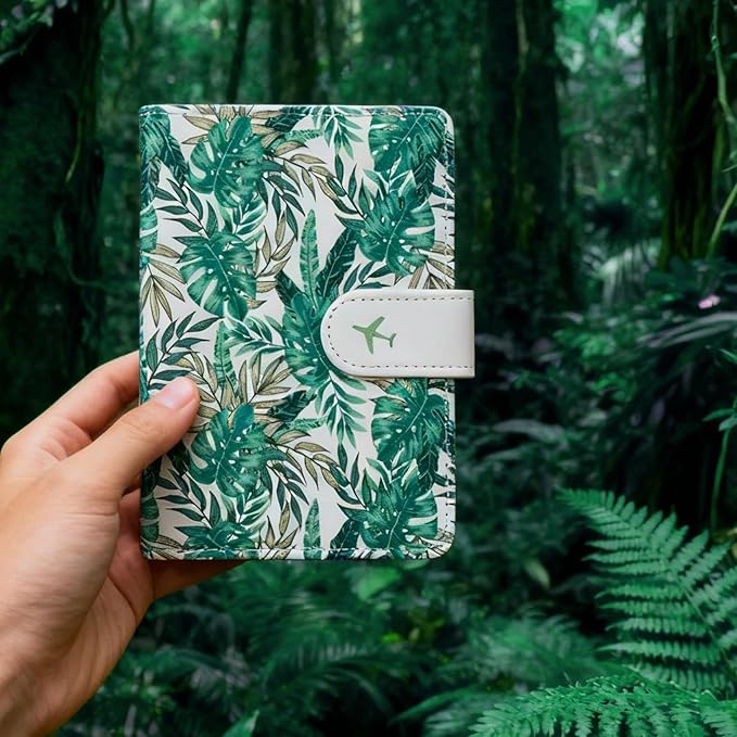 COSHAYSOO Personalized RFID Passport Holder for Travel Women Passports Cover Case Tropical Palm Leaf Pattern, Air Essentials Airplane Flight Accessories Airline Plane Flying Must Haves
