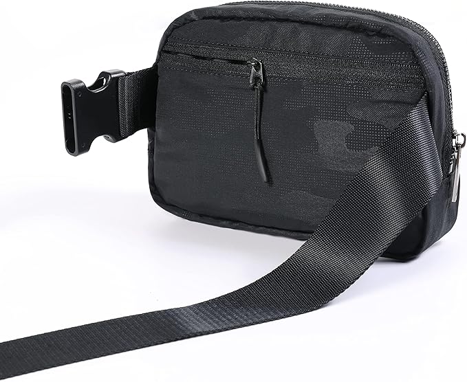 Fanny Pack Crossbody Bag Trendy Waterproof Small Sling Cross Body Purse for Women Men Fashion Waist Packs Mini Belt Bag Pouch Chest Bum Bag Lulu Dupes for Travel Vacation Running Black Camo