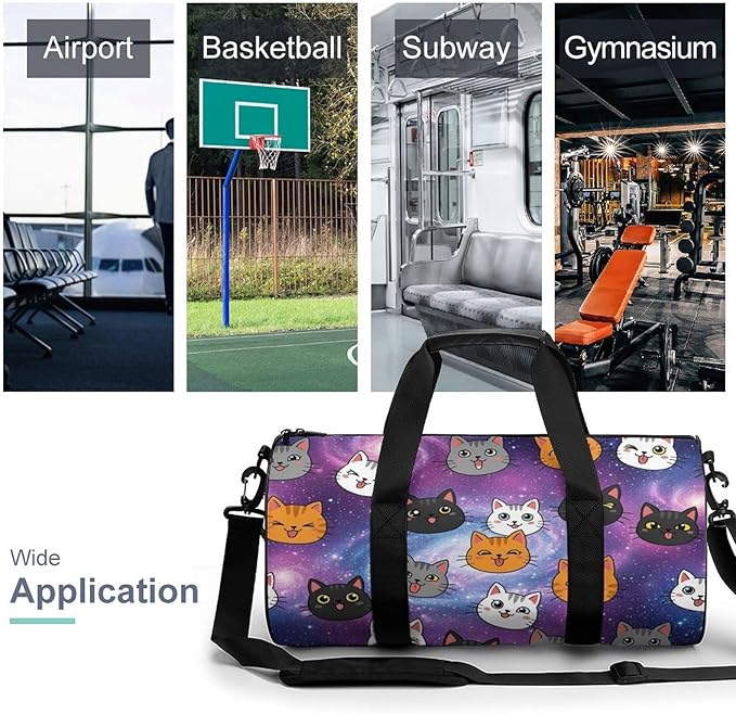 Foldable Gym Travel Bag Cute Cats Animals Overnight Weekender Travel Bag Dance Sports Gymnastics Bags Unisex Overnight Bags