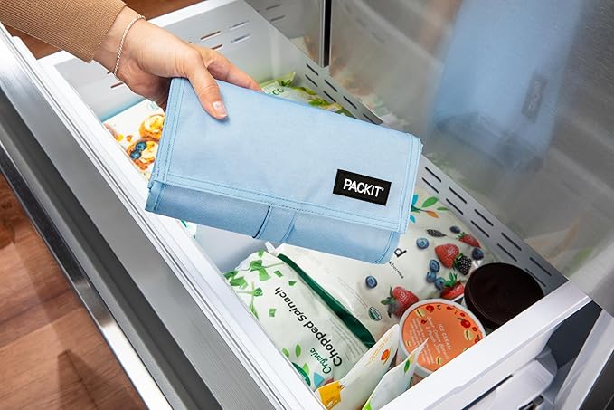 PackIt Freezable Lunch Bag, Sky Blue, Built with EcoFreeze Technology, Foldable, Reusable, Zip and Fold Closure with Buckle Handle, Designed for Work Lunches and Fresh Lunch On the Go