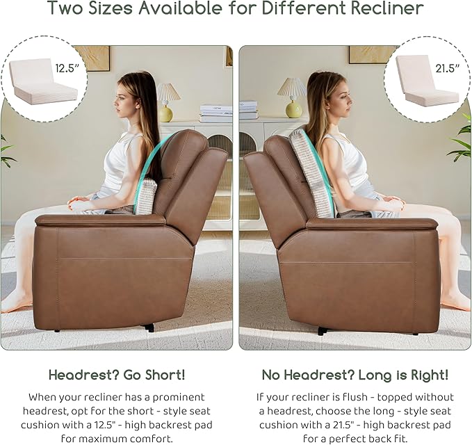 HIGOGOGO Corduroy Recliner Chair Cushion with Lumbar Support Pillow Soft Non-Slip 4" Thick Seat Pad Prevent Buttocks & Back Pain in Seniors (Beige, 21" Backrest)