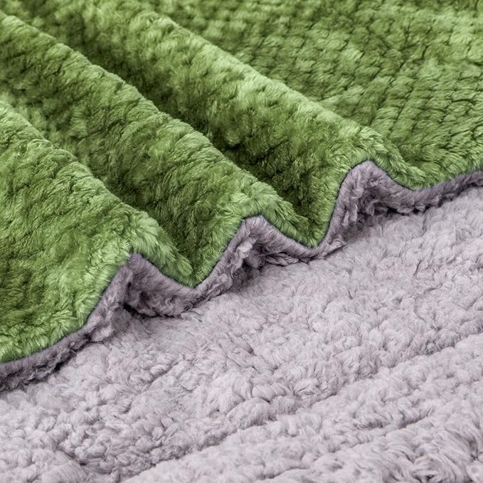 Fuzzy Sherpa Reversible Blanket for Baby, Soft Warm Cozy Coral Fleece Toddler, Infant or Newborn Reversible Blanket for Crib, Stroller, Travel, 30”×40”, Olive Green