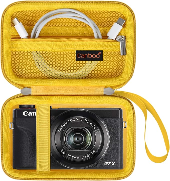 Canboc Carrying Case for Canon PowerShot G7 X Mark III/ G7X Mark II/ G7X Digital Camera, Point and Shoot Vlogging Camera Bag, Zipper Mesh Pocket fits USB Cable, Batteries, Yellow