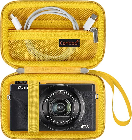 Canboc Carrying Case for Canon PowerShot G7 X Mark III/ G7X Mark II/ G7X Digital Camera, Point and Shoot Vlogging Camera Bag, Zipper Mesh Pocket fits USB Cable, Batteries, Yellow