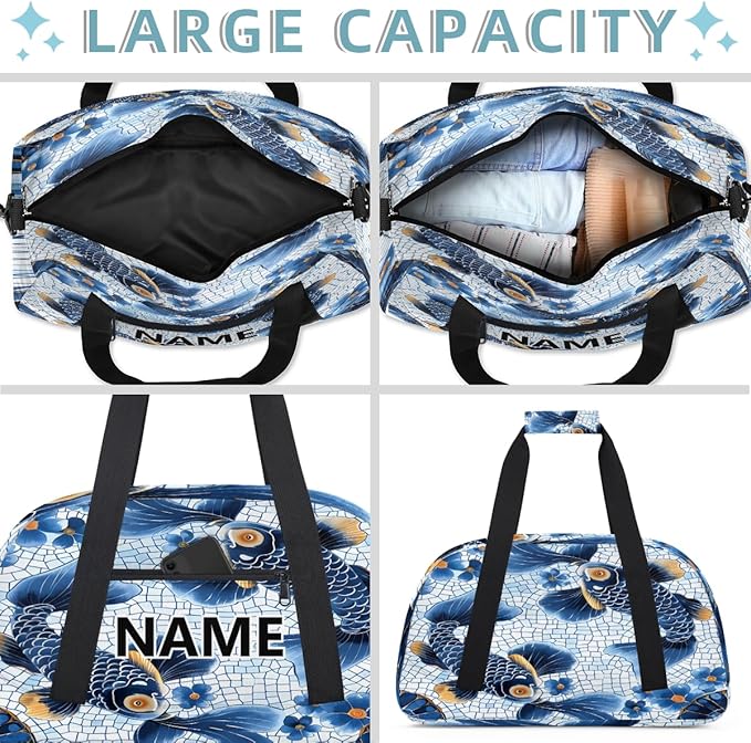 Fish Mini Gym Bag 18 inch for Women Men Waterproof Custom Fish Vintage Travel Duffel Bag Carry On Overnight Tote Nurse Bag for Work Fitness Hiking