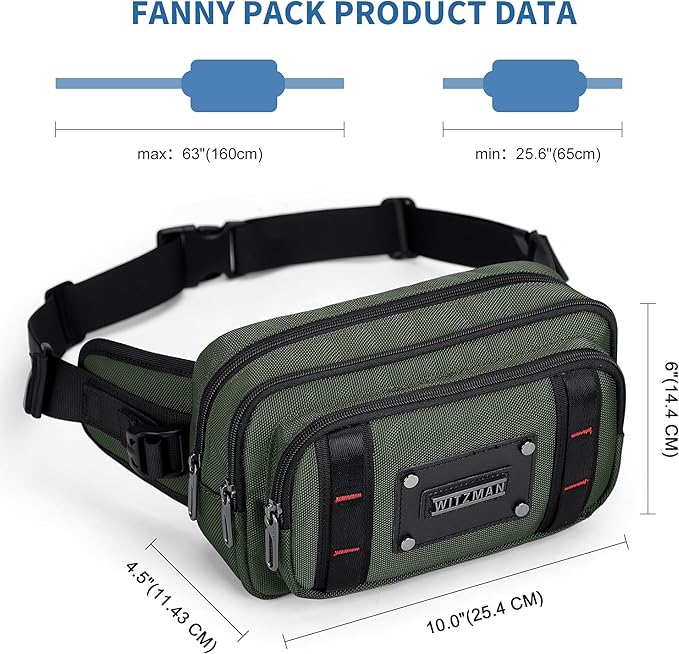 WITZMAN Fanny Pack for Men Casual Waist Bag Travel Mens Belt Bag with Adjustable Strap for Outdoors Cycling Hiking Walking(B732 Army Green)