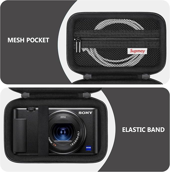 Hard Travel Case for Sony ZV-1F / ZV-1 / ZV-1 II Digital Camera, Vlogger Camera Storage Holder Travel Bag with Zipper Mesh Pocket for Battery Pack, Charging Cable, USB Card, Black