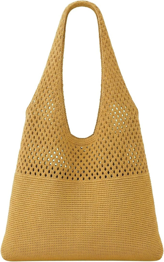 SUOSDEY Crochet Mesh Beach Tote Bag, Knit Summer Vacation Aesthetic Boho Tote Bag for Women
