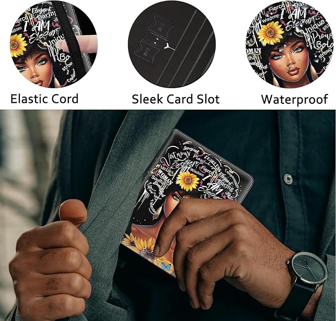 Passport Holder Women Wallet with Luggage Tag, Leather Passport Cover with RFID Blocking, Travel Accessories Multi Card Slot Passport Case for Men，I AM Courageous Black Girl
