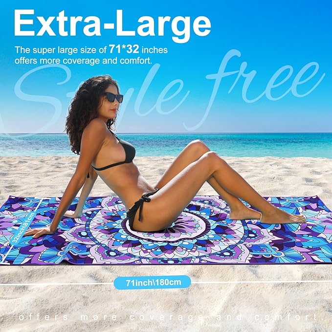 6 Packs Lightweight Thin Microfiber Beach Towel Oversized Quick Dry Compact Sandproof Clearance Towels Sand Free Camping Swimming Pool Easy Pack Adults Marble Turtle Marble Purple Flower Bohemia