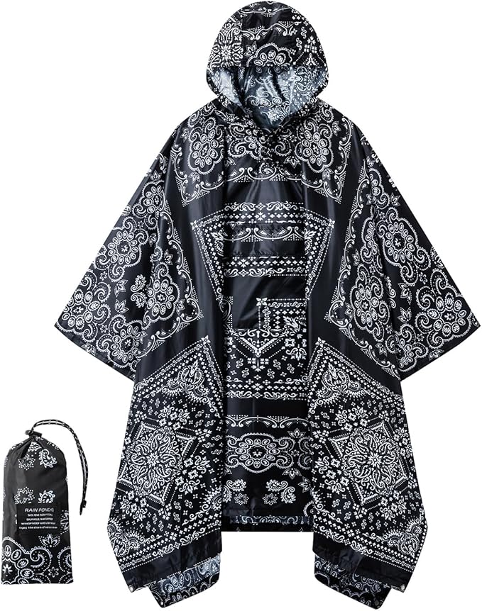 Hooded Rain Poncho for Adults - Waterproof Rain Coat and Lightweight Jacket 3-in-1 Multi-Function with Pockets