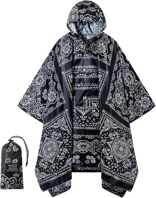 Hooded Rain Poncho for Adults - Waterproof Rain Coat and Lightweight Jacket 3-in-1 Multi-Function with Pockets