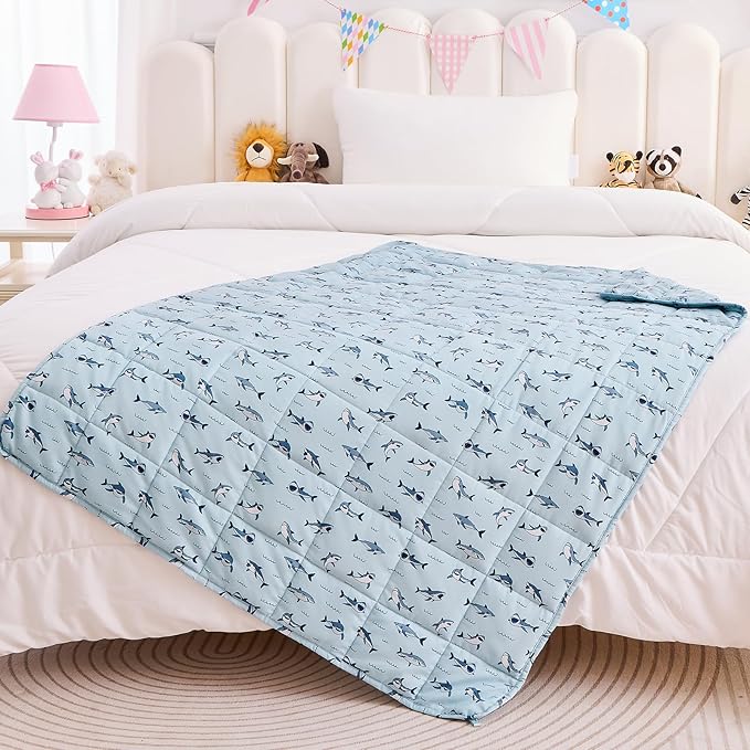yescool Shark Weighted Blanket 5 Pounds Cooling Weighted Lap Blanket, Heavy Blanket for Sleeping, Weighted Throw Blanket Gifts for 40-60lbs, 36"x48"