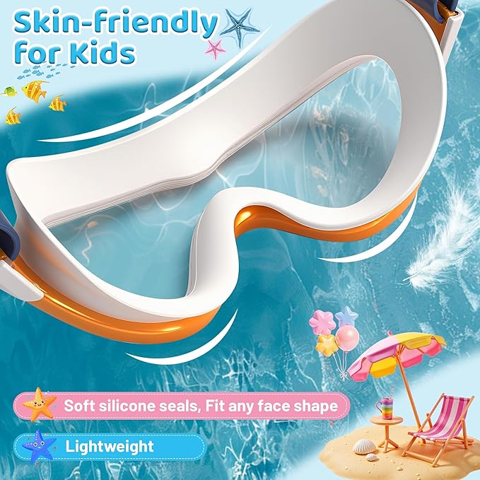 Kids Swim Goggles for Kids 6-14, Anti-Fog & UV400 Lens, Comfortable Silicone Design, Includes Nose Clip & Earplugs