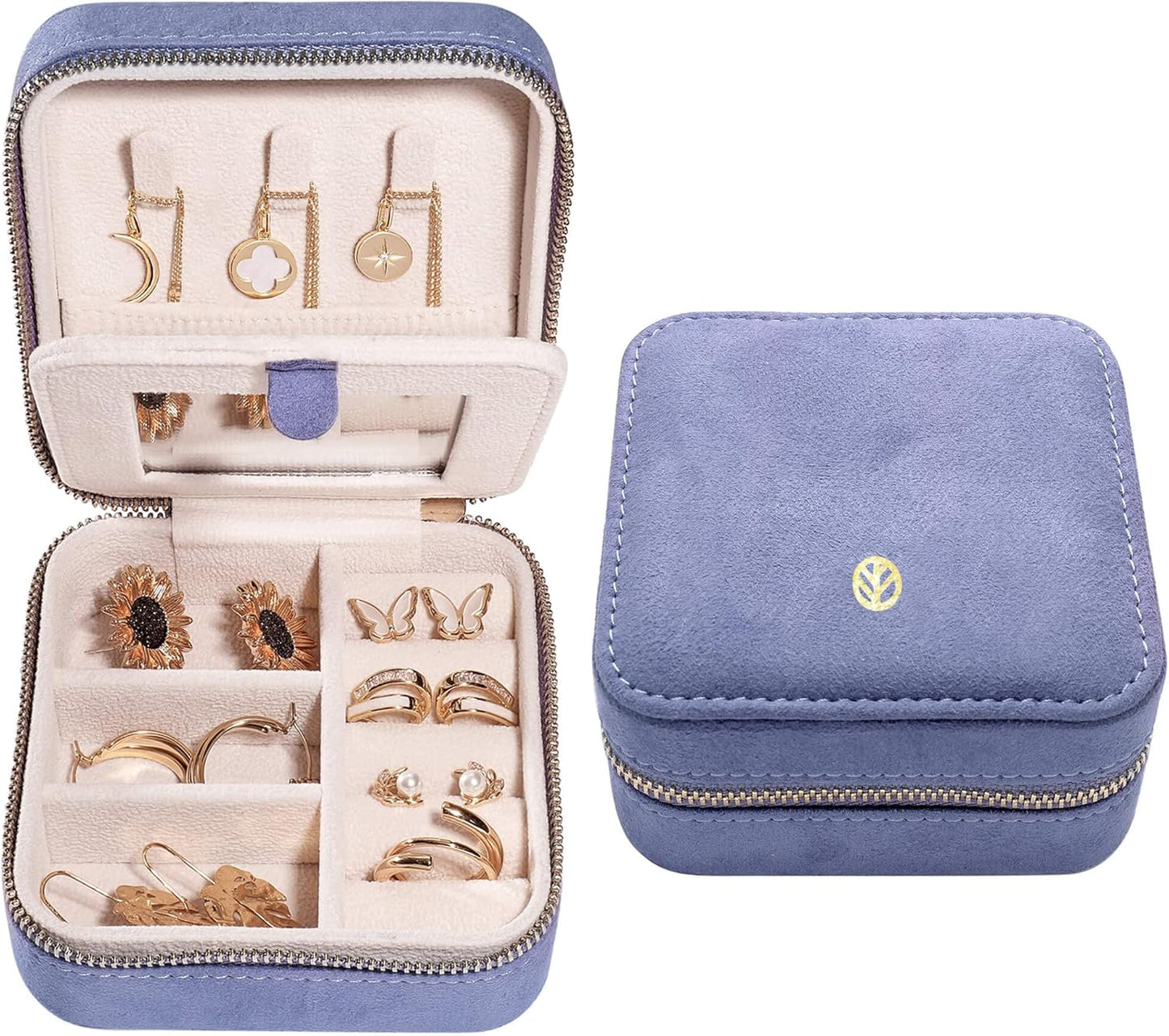 S.Leaf Mini Travel Jewelry Case - Portable Organizer Box for Women (Suede Touch, Dust Lavender)