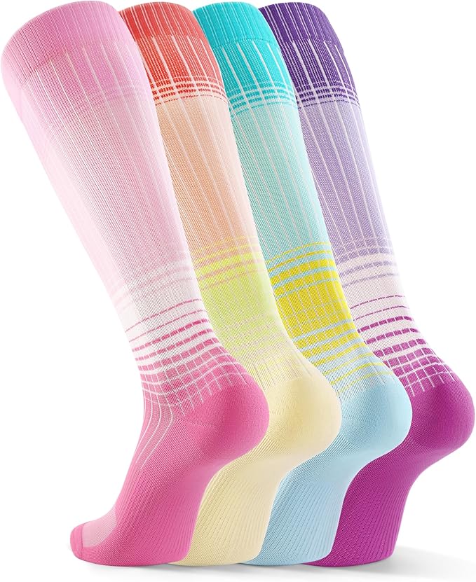 FITRELL 4 Pairs Compression Socks for Women & Men, 15-20mmHg Circulation Support for Athletic Travel Daily Wear