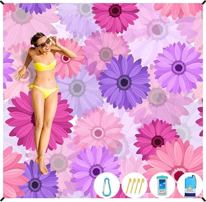 BYDOLL Beach Blanket Waterproof Sandproof 78''×110'' Suits1-7 Adults Compact Lightweight Oversized Sand-Free Blanket Large Picnic Mat for Beach Travel Camping Hiking
