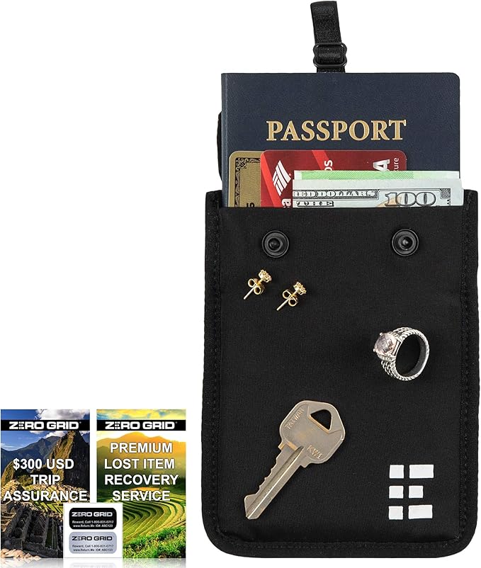 Hidden Bra Wallet - Travel Pouch and Secret Pocket for Passport, Money, Credit Cards - Undercover Stash for All Bra Sizes - Secure, Comfortable, Machine Washable - Black