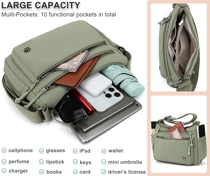 Casual Crossbody Bag with Anti Theft Pocket - Women Lightweight Water-Resistant Purse Bag