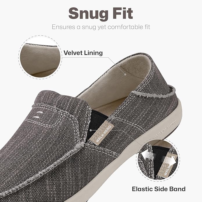 Mens Slip On Shoes, Canvas Mens Loafers with Arch Support, Orthopedic Mens Boat Shoes for Plantar Fasciitis, Indoor & Outdoor Walking Slippers Shoes for Pain Relief
