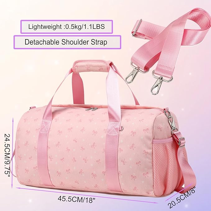 Dance Dag for Girl Sports Duffle Dag Gym Ballet Bag Corduroy Overnight Bag with Shoe Compartment and Dry Wet Pocket.