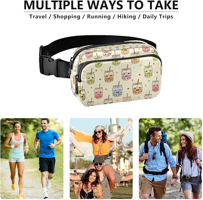 Kawaii Bubble Tea Fanny Pack for Women Men Water Resistant Fashion Waist Packs with Adjustable Strap Belt Bag for Travel Workout Jogging Hiking 21219021