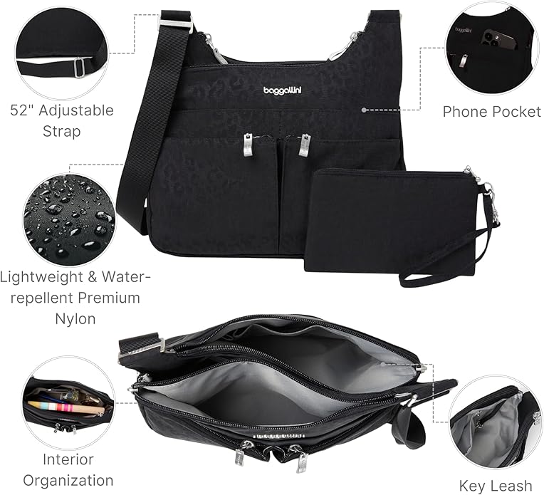 Baggallini Crossbody Travel Bag 11x8.5 Lightweight Water-resistant Nylon Handbag