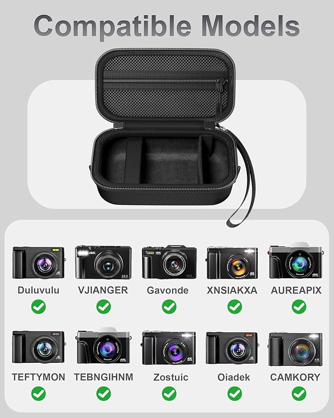 ProCase Hard 4K Digital Camera Case for VJIANGER, JGIPL, Duluvulu, Zostuic, Oiadek, Lecnippy, NIKICAM Camera Accessories, Protective Vlogging Travel Carrying Storage Bag with Shoulder Strap -Black