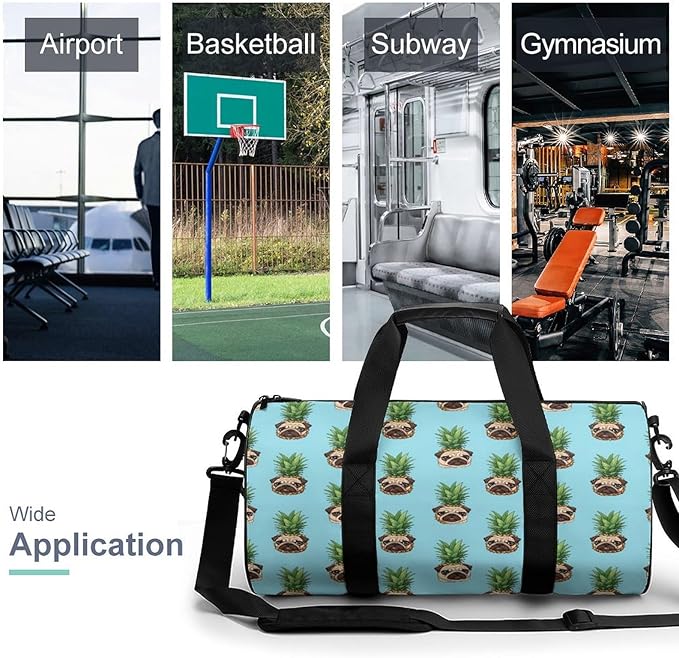 Gym Sports Duffle Bag Pineapple Pug Weekender Carry on Beach Yoga Overnight Luggage Bag Travel Training Workout Bags