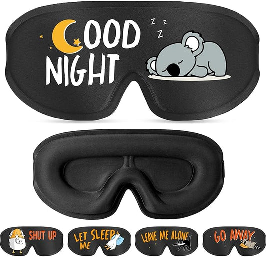 Funny 3D Zero Pressure Sleep Eye Mask for Men Women Side Sleeper, Adjustable Blackout Soft Breathable Eye Masks for Travel Nap Night Sleep, Humorous Gift Stocking Stuffers (Good Night)