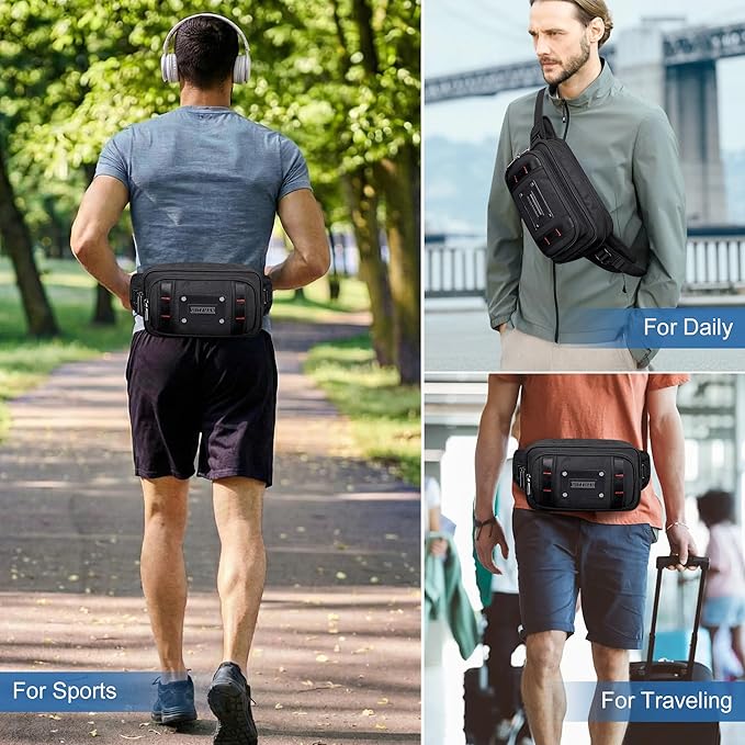 WITZMAN Fanny Pack for Men Casual Waist Bag Travel Mens Belt Bag with Adjustable Strap for Outdoors Cycling Hiking Walking(B732 Black)