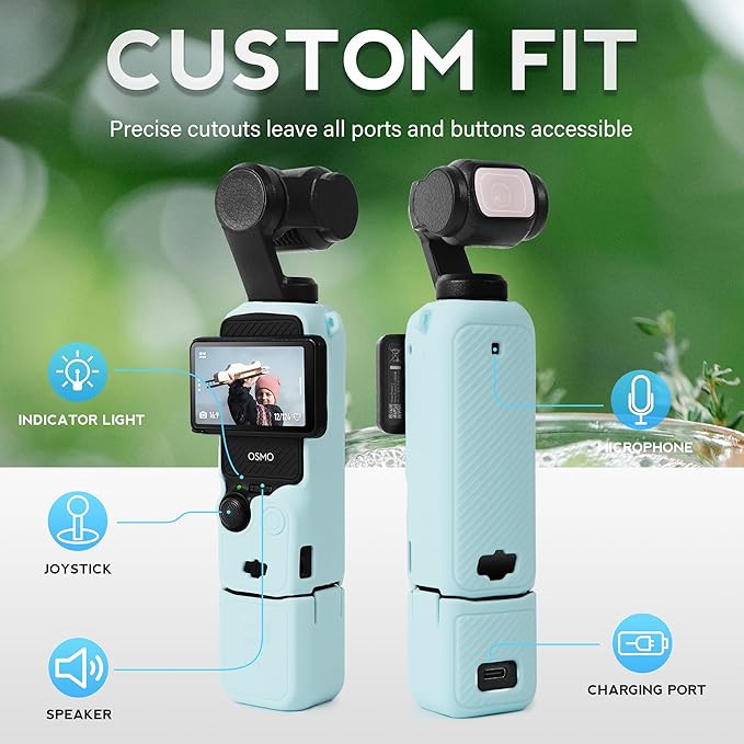 Protective Case for DJI Osmo Pocket 3 / Xtra Muse Camera, Soft Silicone Grip Cover with Screen Protection & Mic, Lightweight, Anti-Scratch, for Travel, Vlogging, Daily Filming – Blue
