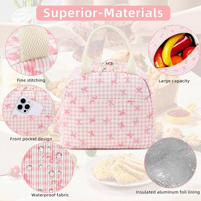 LEDAOU Lunch Box for Women Insulated Lunch Bag Cute Lunchbox Compact Cooler Thermal Reusable Lunch Tote for Work School Picnic Travel