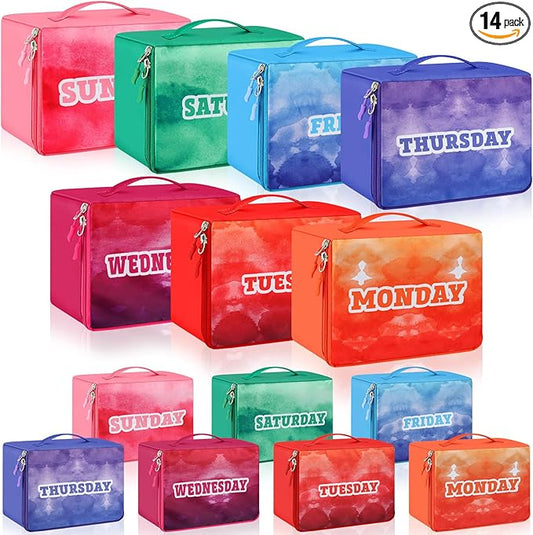Paterr 14 Pcs Packing Cubes for Travel Kids Days of Week Compression Packing Cubes Colorful Luggage Organizers Suitcase Camp(9 x 7 x 3 Inch)