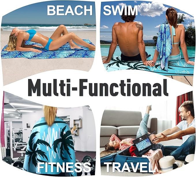 2 Pack Microfiber Beach Towel: Oversized Microfiber Pool Towel 75”x 35”, Sand-Free Beach Towel, Quick Drying Camping Towel, Super Absorbent Bath Towel Blanket, Lightweight for Kids & Adults