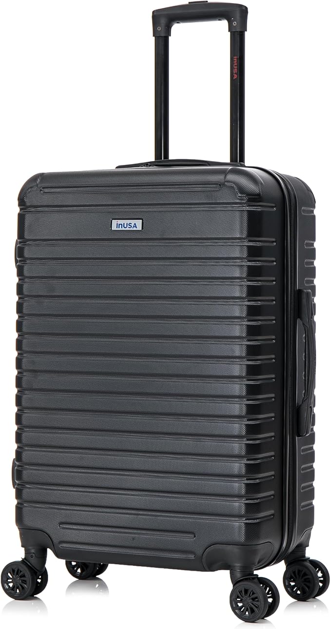 InUSA DEEP Luggage with GEL Handle | Spacious Traveling Suitcases, Travel Suitcase with Dual Spinner Wheels and Studs | 24 Inch Medium Hardside Luggage | Black