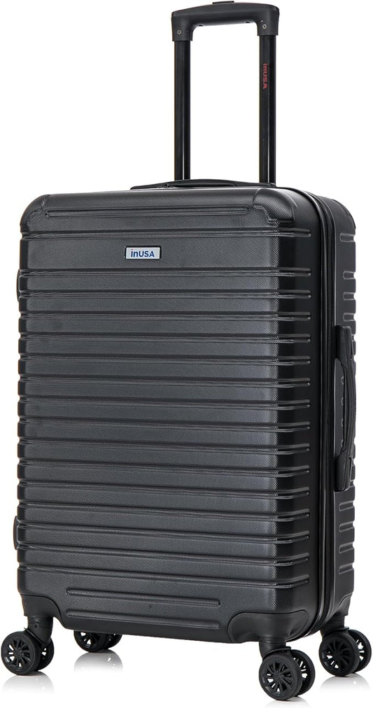 InUSA DEEP Luggage with GEL Handle | Spacious Traveling Suitcases, Travel Suitcase with Dual Spinner Wheels and Studs | 24 Inch Medium Hardside Luggage | Black