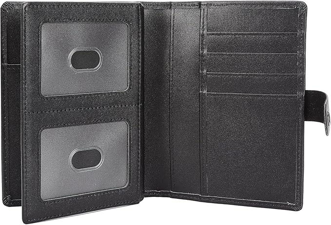STAR VISTA Cosimo Leather Passport Holder for Exquisite Voyagers or Pilots, Transparent Windows for Travel Document & Dual IDs, RFID Blocking, 2 Passports, 2 IDs, 8 Cards, AirTag Slots, Black