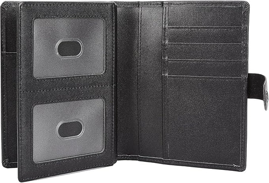 STAR VISTA Cosimo Leather Passport Holder for Exquisite Voyagers or Pilots, Transparent Windows for Travel Document & Dual IDs, RFID Blocking, 2 Passports, 2 IDs, 8 Cards, AirTag Slots, Black