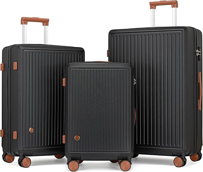 Luggage Sets with Spinner Wheels, 3 Piece Suitcase Set for Women,Hardside Luggage set Clearance with TSA Lock,Hard Shell Rolling suitcase,Hard Case for Travel(Black, 3PCS Set)